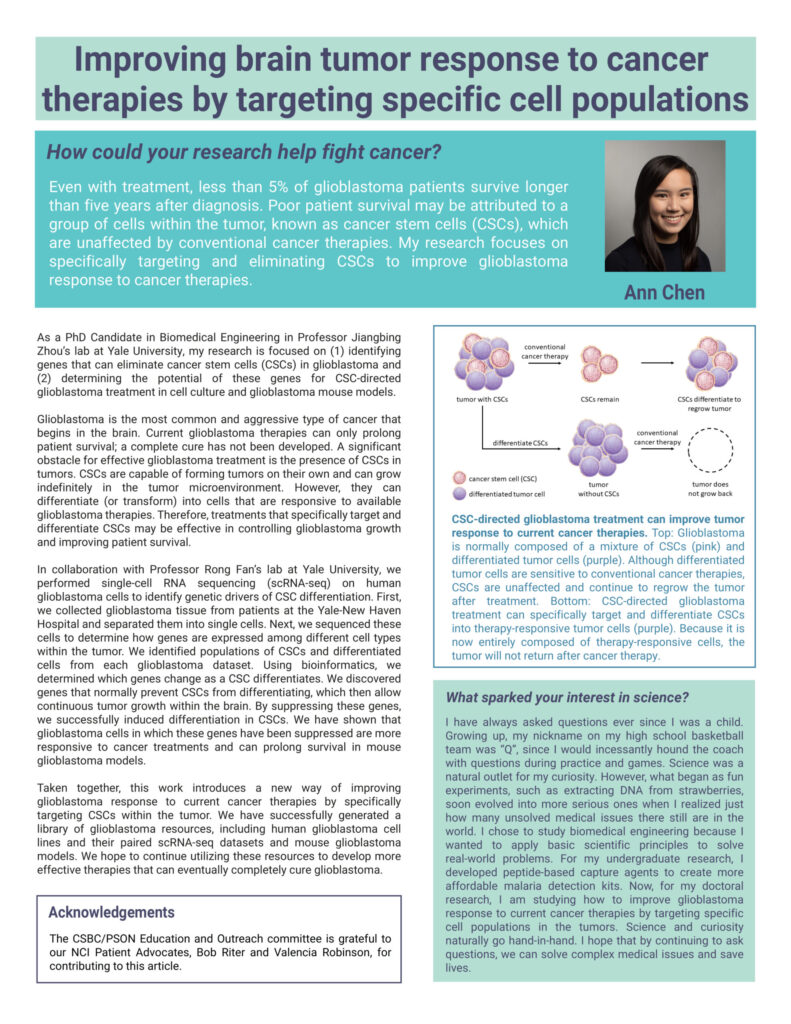 Resource on Improving Brain Tumor Response to Cancer Therapies by Targeting Specific Cell Populations